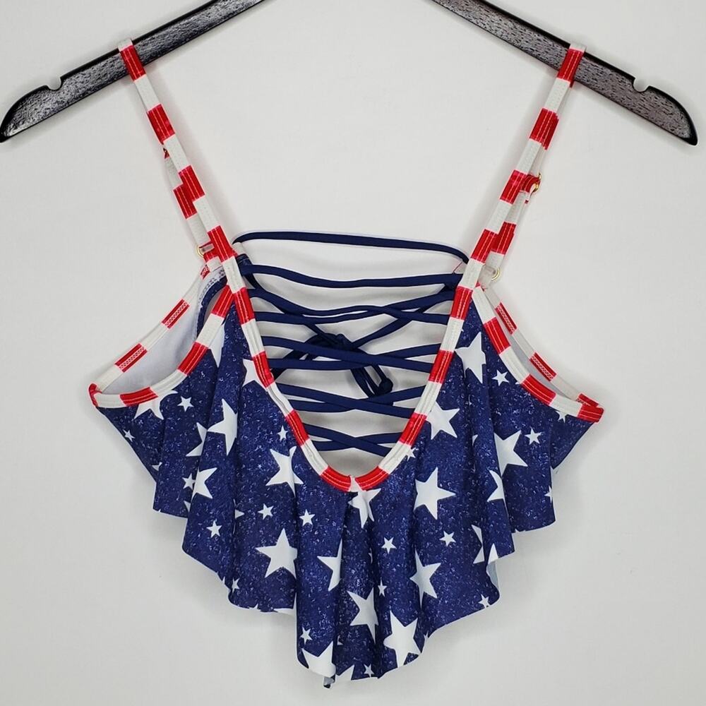 California Waves American Flag Flounce Bikini Top